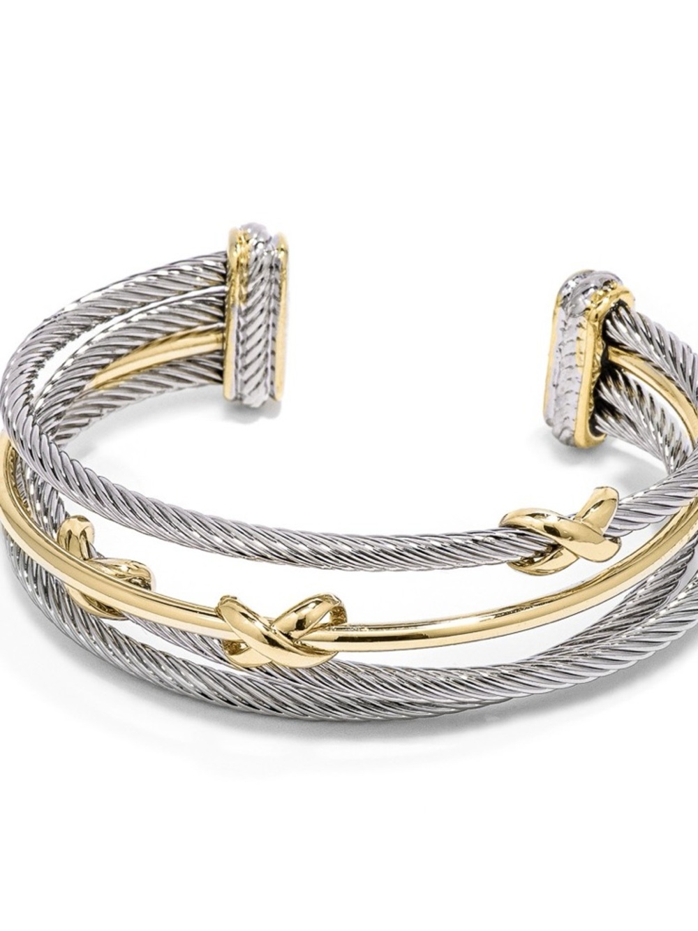 Two-Tone Gold & Silver Knot Cable Cuff Bracelet